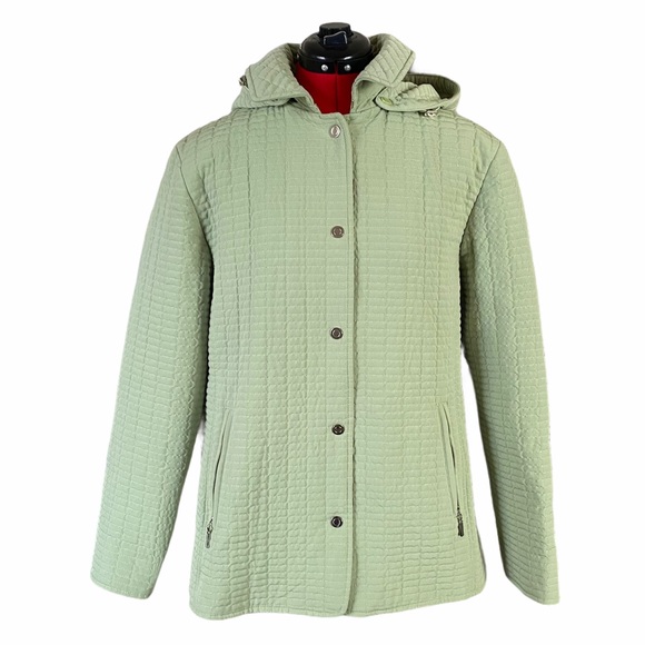Gallery Quilted Hooded Lightweight Jacket Green Removable Hood XL - Picture 1 of 6